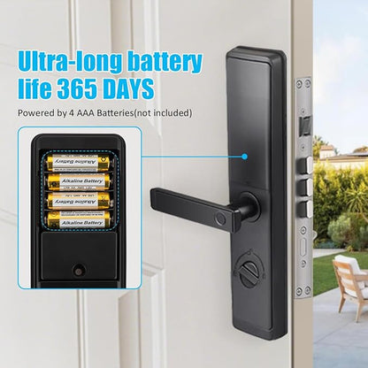 Fingerprint Door Lock with Handle - Tuya App Control & Mechanical Key Backup - 5-in-1 Keyless Entry Smart Lock - Fits 1.38-4.72inch Doors, Auto Lock & USB Emergency Power for Home, Office