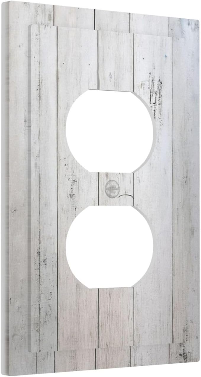 Rustic White Grey Wood Grain Outlet Covers 1 Gang Duplex Light Switch Cover Wall Plate Decorative Switch Plates Electrical Receptacle Faceplate for Bedroom Bathroom Decor