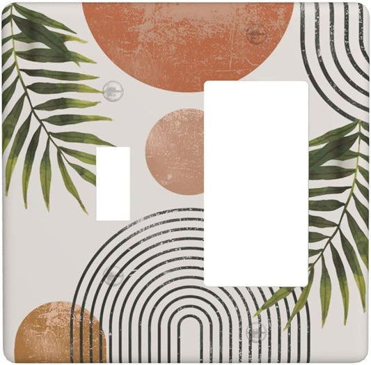 Beautiful Boho Mid Century Large Archs Sun Leaves Plants Outlet Covers 1 Toggle 1 Rocker Combination Decorative Wall Plate Electrical Switch Plates Light Switch Cover Plate for Bedroom Living Room