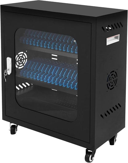 40-Port Mobile Phone Charging Station Cart - Heavy Duty Charging Cabinet for Schools & Offices, 400W Rechargeable Cellphone Locker Storage Lockable Tempered Glass Door & Wheels (Black)