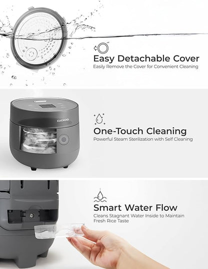 CUCKOO Micom Rice Cooker 3-Cup Uncooked / 6-Cup Cooked with Nonstick Inner Pot, Small Rice Maker with 8 Menu Options, Fuzzy Logic Technology, Auto Clean, Quick Rice Mode, Gray (CR-0375FG)