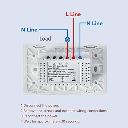 WiFi Smart Light Switch 118X72X34MM Need Neutral Wire,2.4GHz Wi-Fi Touch Switch,Work with Smart Life/Tuya App, Compatible with Alexa and Google Home, White 1 Gang