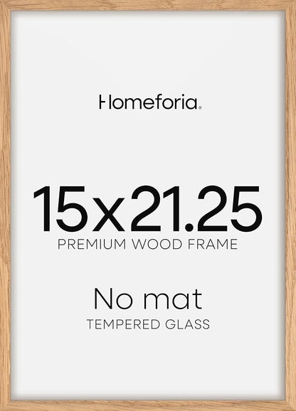 Homeforia 15x21.25 Puzzle Frame Wooden, High End Natural Oak 15 x 21.25 Picture Frames Light Wood without Mat, 21.25x15 Poster Frame for Wall, 15by21.25 Thin Frames, Tempered Glass, Wall Kit, Set of 1