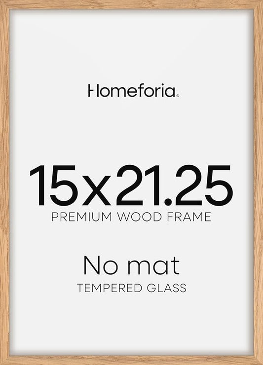 Homeforia 15x21.25 Puzzle Frame Wooden, High End Natural Oak 15 x 21.25 Picture Frames Light Wood without Mat, 21.25x15 Poster Frame for Wall, 15by21.25 Thin Frames, Tempered Glass, Wall Kit, Set of 1