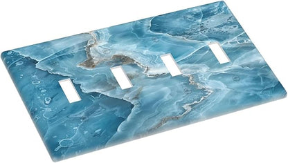 Decorative Light Switch Cover Plate Abstract Watercolor Blue Marble Texture 4 Gang Wall Plates for Electrical Outlets Quad Toggle Switch Plate Covers Outlet Covers Faceplate for Home Decor