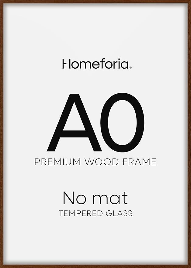Homeforia A0 Poster Frame Brown, High End Dark Oak 33.1 x 46.8 Wooden Picture Frames Matted to 23.4 by 33.1 Photo, A0 Walnut Wood Frame with Mat A1, 33.1x46.8 Frame, Tempered Glass, Wall Kit, Set of 1