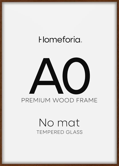 Homeforia A0 Poster Frame Brown, High End Dark Oak 33.1 x 46.8 Wooden Picture Frames Matted to 23.4 by 33.1 Photo, A0 Walnut Wood Frame with Mat A1, 33.1x46.8 Frame, Tempered Glass, Wall Kit, Set of 1