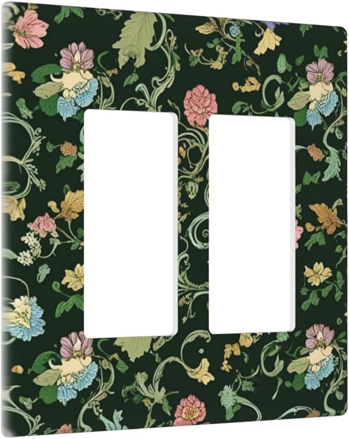 Decorative Outlet Covers Vintage Green Leaf Plant Rustic Pink Flower 2 Gang Wall Plate Double Rocker Two Switch Wall Cover Plate Jumbo Dual GFCI Faceplate for Home Decor