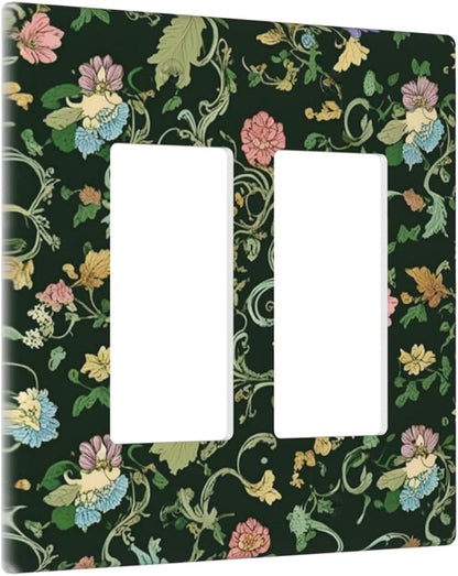 Decorative Outlet Covers Vintage Green Leaf Plant Rustic Pink Flower 2 Gang Wall Plate Double Rocker Two Switch Wall Cover Plate Jumbo Dual GFCI Faceplate for Home Decor