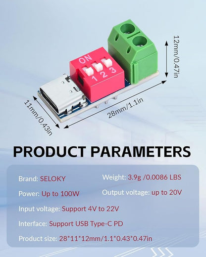 4PCS USB-C PD/QC Fast Charge Trigger Module & Decoy Board - Dual-Port Voltage selector (5V/9V/12V/20V Output) Charger Power Delivery Boost Module