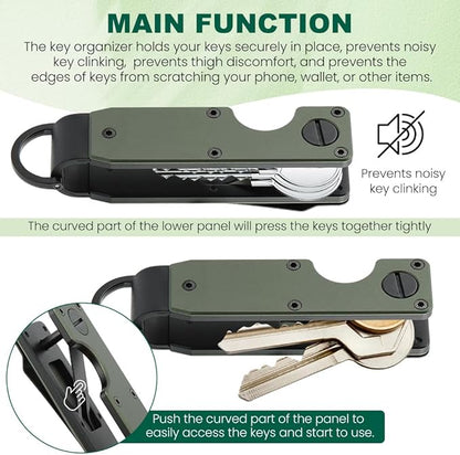 Key Organizer With Key Handle,Compact Met-allic Key Holder,Met-allic Key Organizer,Smart Keychain Secures 1-5 Keys