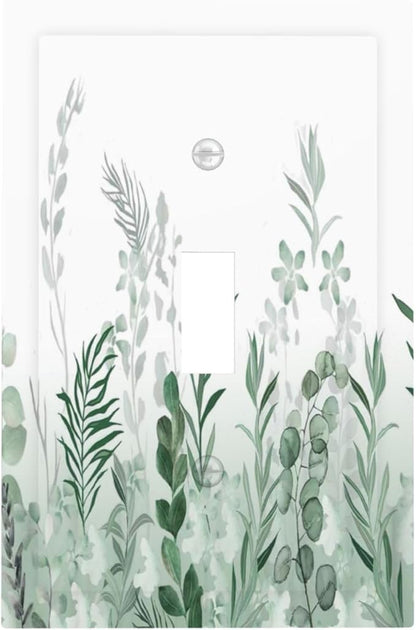 Watercolor Green Leaf Rustic Plant Eucalyptus Flowers Decorative Light Switch Cover 1 Gang Single Toggle Device Electrical Faceplate Switchplates Decorator Outlet Wall Plate for Bed Room Living Room