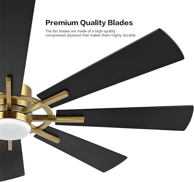 WINGBO 72" DC Ceiling Fan with Lights and Remote, Gold and Black Ceiling Fan w/ 3 Downrods, 8 Plywood Blades, 6-Speed Reversible DC Motor, Modern Ceiling Fans Indoor for Kitchen Bedroom Living Room