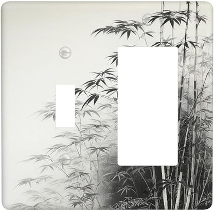 Watercolor Vintage Ink Bamboo Forest 2 Gang Combo 1 Toggle 1 Rcoker Light Switch Covers Decorative Switch Plates Electrical Switch Plates and Outlet Covers for Home Art Decor 4.5 X 4.5 IN