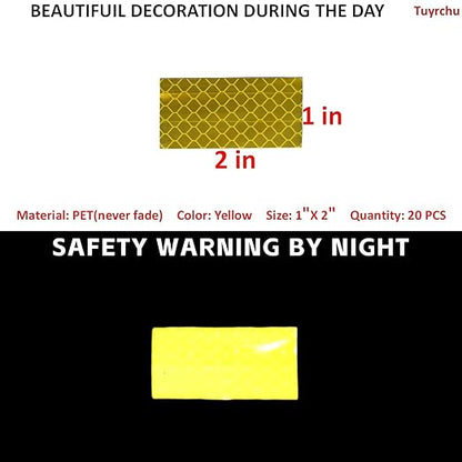 Non Fading Yellow Reflective Stickers 1 inch X 2 inch, Outdoor Waterproof High Visibility Warning Safety Adhesive Reflector Tape (20 Pcs)
