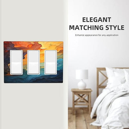 Abstract Colorful Modern Luxury Rainbow Triple Rocker Light Switch Covers 3 Gang Outlet Cover Wall Plates Decorative Switch Plates Electrical GFCI Faceplate Switchplate for Home Decor 4.49 X 6.38 IN