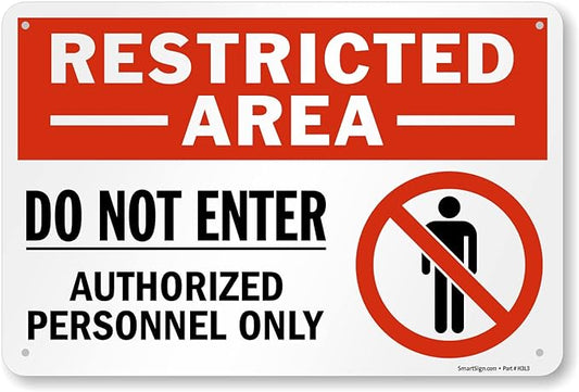 SmartSign 12 x 18 inch “Restricted Area - Do Not Enter, Authorized Personnel Only” Sign with Symbol, Digitally Printed, 55 mil HDPE Plastic, Red, White and Black, Made in USA