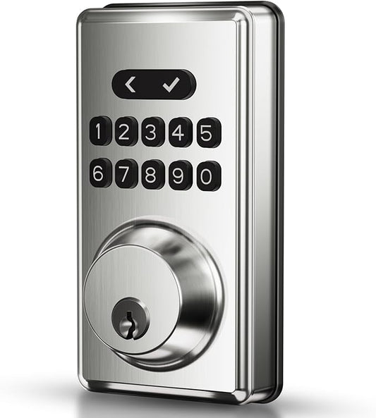Keyless Entry Door Lock Deadbolt with Keypad, Digital Smart Locks with Code, Auto Lock, Anti-Peeking Password, Easy Installation, Satin Nickel