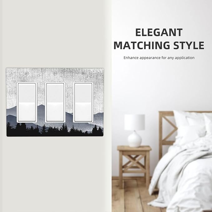 Light Switch Covers Natural Landscape Mountains Pine Trees 3 Gang Rocker Electrical GFCI Decorative Triple Outlet Wall Plate Cover Switchplate for Bedroom living Room Decor