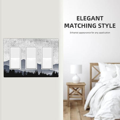 Light Switch Covers Natural Landscape Mountains Pine Trees 3 Gang Rocker Electrical GFCI Decorative Triple Outlet Wall Plate Cover Switchplate for Bedroom living Room Decor