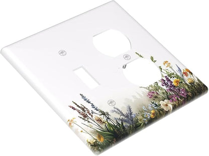 Outlet Covers White Background Colorful Flowers Plants Green Leaves 1 Toggle 1 Duplex Switch Plate Covers Electrical Light Switch Cover Plate Decorative Wall Plate Socket Cover for Bedroom Home Decor