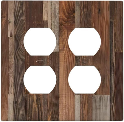 Vintage Brown Wooden Boards Print Wood Grain Outlet Covers 2 Gang Double Duplex Decorative Light Switch Covers Electrical Wallplates Socket Faceplate for Farmhouse Home Decor
