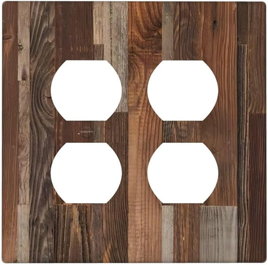 Vintage Brown Wooden Boards Print Wood Grain Outlet Covers 2 Gang Double Duplex Decorative Light Switch Covers Electrical Wallplates Socket Faceplate for Farmhouse Home Decor