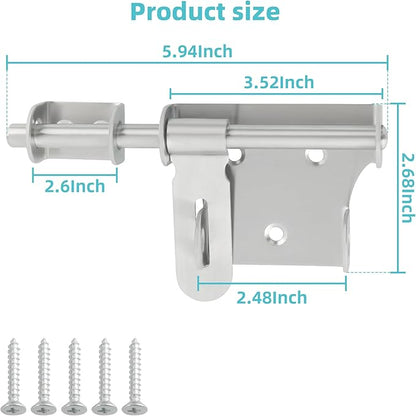 Alise 6 Inch Slide Bolt Gate Latch,Door Lock with Padlock Hole,Heavy Duty SUS304 Stainless Steel Barrel Bolts Safety Door Lock for Wooden Fence,Outdoor Fence,Shed Door Brushed Finish