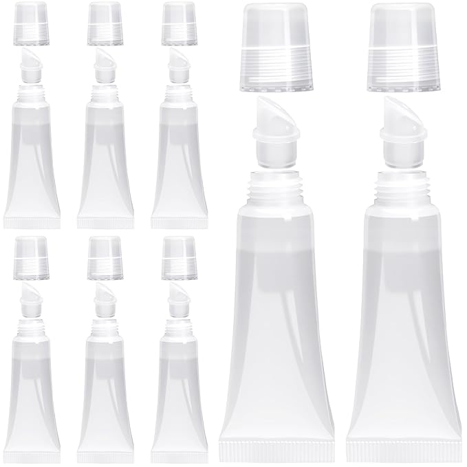 OIIKI 8pcs Empty Lip Gloss Squeeze Tubes, 10ml Refillable Lip Balm Containers with Screw Cover, Clear Soft Portable Empty Tube Makeup Containers for Travel Toiletries