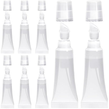 OIIKI 8pcs Empty Lip Gloss Squeeze Tubes, 10ml Refillable Lip Balm Containers with Screw Cover, Clear Soft Portable Empty Tube Makeup Containers for Travel Toiletries