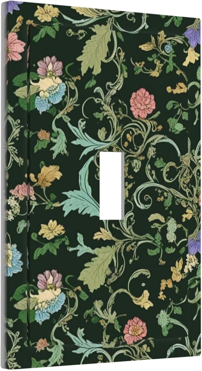 Decorative Light Switch Cover Plate Vintage Green Leaf Plant Rustic Pink Flower 1 Gang Wall Plate Oversized Single Toggle Wall Cover Plate Jumbo Electrical Switchplate Faceplate