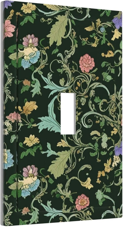Decorative Light Switch Cover Plate Vintage Green Leaf Plant Rustic Pink Flower 1 Gang Wall Plate Oversized Single Toggle Wall Cover Plate Jumbo Electrical Switchplate Faceplate