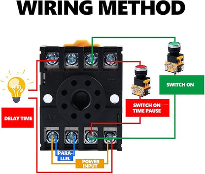 DH48S-2Z 220V Digital Time Relay with Socket Base - Dual Timer Delay (0.01s-99h) - 5A 250VAC Fully Automatic Control Relay - LCD Display Adjustable Buttons for Industrial/Home Automation