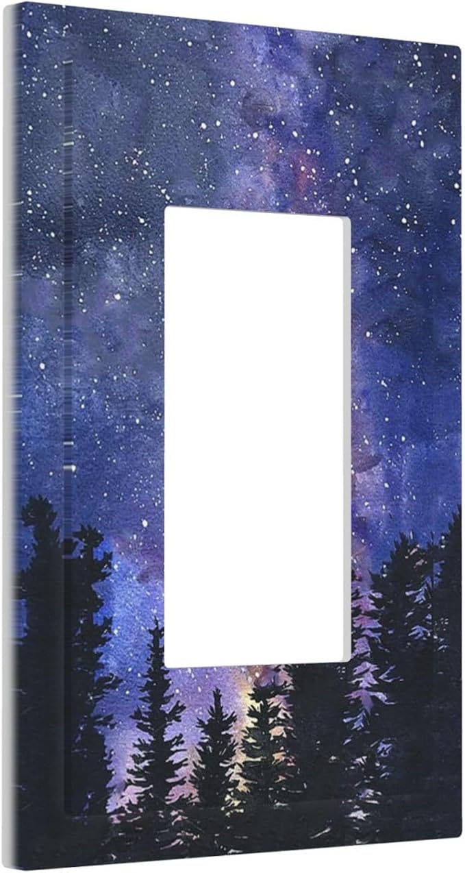 Decorative Outlet Covers Dream Milky Way Starry Forest Pine Watercolor Painting 1 Gang Single Rocker Light Switch Cover Plate Wall Plates GFCI Faceplate for Bedroom Home Decor