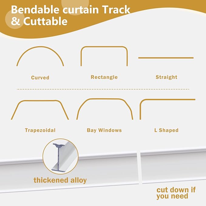 Bendable Ceiling Curtain Track Ceilings Mount or Wall Mounted Heavy-Duty Room Divider Curtains Rails for Living room Bedroom Shower Privacy RV Garage Dividers with Clips，White 18 FT