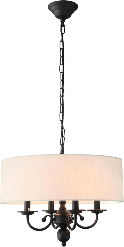 Drum Chandelier, 4-Lights Pendant Ceiling Hanging Light Fixture with Beige Shade, for Dining Room Living Room Bedroom Kitchen Island(17.75")