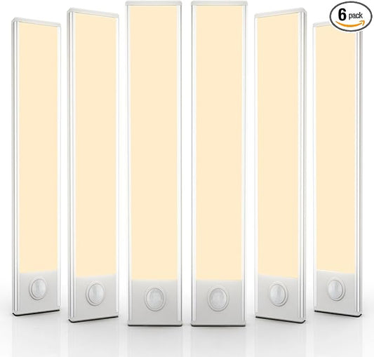 6 Pack Under Cabinet Lighting Wireless, 58 LED Rechargeable Battery Motion Sensor Light Indoor, Stick On Magnetic Closet Lights, Under Counter Lights for Kitchen, Stairs, Warm 14 in