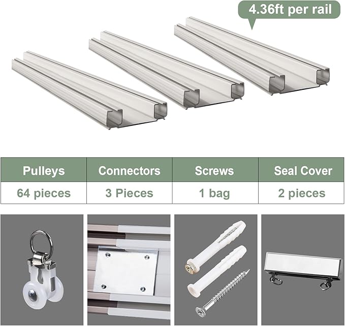 ZSHINE Heavy-Duty Curtain Conjoined Double Track rails Ceiling Mounting for Living Room Bedroom Room Divider (White 13.1ft)