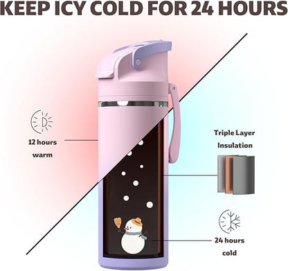 OISIZ Insulated Water Bottle 20 oz with 2 in 1 Spout and Straw Lid,One Click Safety Lock,100% Leakproof,Keep Cold 24H,Vacuum Stainless Steel Water Bottle for School,Travel and Sports,Dishwasher Safe