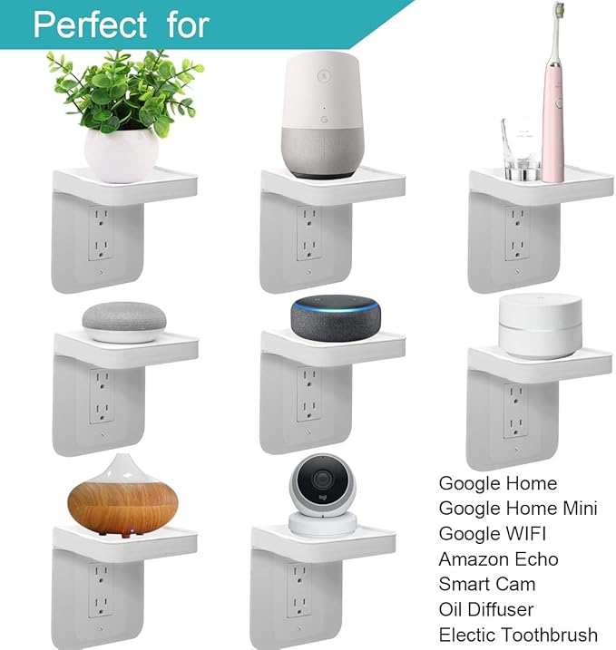 Outlet Shelf, Bathroom Wall Holder with Built-in Cable Management, Wall Organizer for Smart Home Decor Space Saving Electric Toothbrush Use as Echo Holder (Decora-style rectangular, 1, Pack)