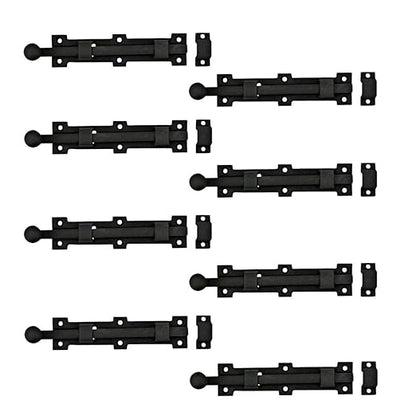 Renovators Supply Manufacturing Slide Bolt Latch 8 3/4 in. Black Wrought Iron Ball Tip Style Slide Bolt with Mounting Hardware Pack of 8