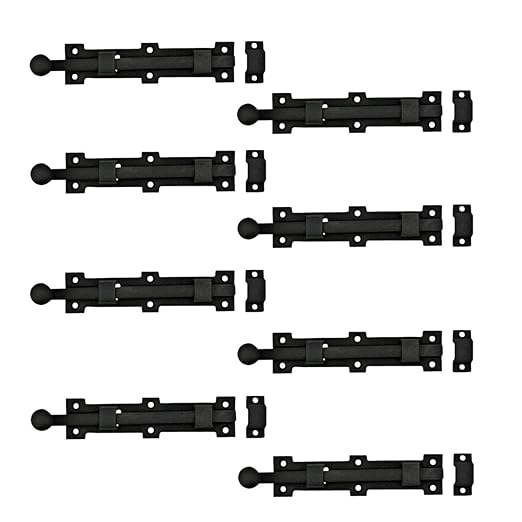 Renovators Supply Manufacturing Slide Bolt Latch 8 3/4 in. Black Wrought Iron Ball Tip Style Slide Bolt with Mounting Hardware Pack of 8