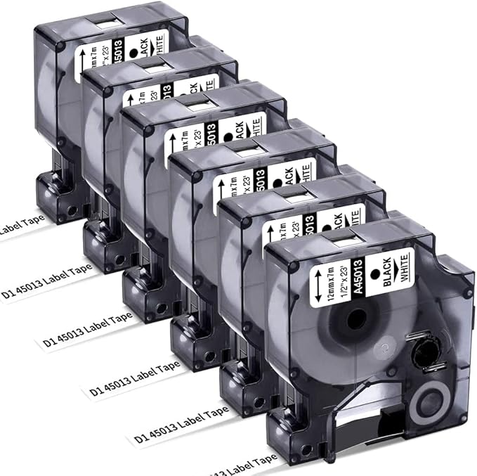 FreshWorld Replace for Dymo D1 Label Tape 45013 for Dymo Label Maker Refills d1 a45013 Black on White 1/2In x 23Ft Compatible with DYMO LabelManager 160 210D 260D/P 280 360D 420P PnP 220 500TS 450DUO