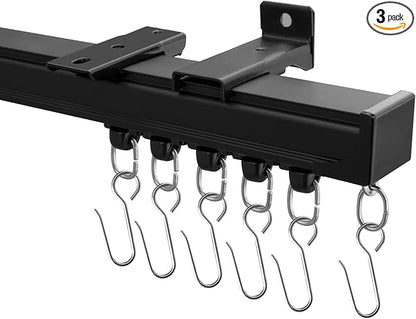 Ceiling Curtain Tracks,Curtain Track Wall Mount,Track Curtains Rod Ceilings Mount Heavy Duty Ceiling Tracks for Curtains Room Divider Rod with Hooks,Black 3-18ft