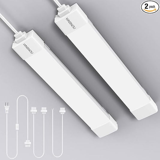 LED Tube Light Fixture with Plug, 1.4FT-2pcs 1800LM 5000K Utility Shop Light, Linkable Cabinet Light for Garage, Kitchen, Bathroom, Closet, Office - 1.4Ft, Triproof, White