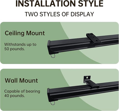 Ceiling Curtain Tracks Ceiling Mounted Heavy-Duty Curtains Rails Room Divider Curtain Track for Living Bedroom Shower Privacy RV Garage Divider Track and Hooks, Black 6ft.