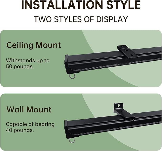Ceiling Curtain Tracks Ceiling Mounted Heavy-Duty Curtains Rails Room Divider Curtain Track for Living Bedroom Shower Privacy RV Garage Divider Track and Hooks, Black 18ft.