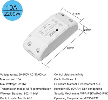 Docooler WiFi Wireless Remote Light Switch AC90-250V 10A, 1CH Switch Realy, Support Mobile APP Control ＆ Voice Control, Compatible with Alexa & Google Home for Universal Smart Home - 1 Pack
