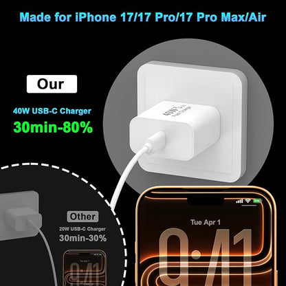 iPhone 17 16 Pro Max Charger Fast Charging, 2 Pack 40W USB C iPhone 16 17 Fast Charger Block with 10 FT Long Type C to C Charging Cable for iPhone 17/17 Pro Max/17 Pro/Air/16/16 Pro Max/15/15 Pro Max