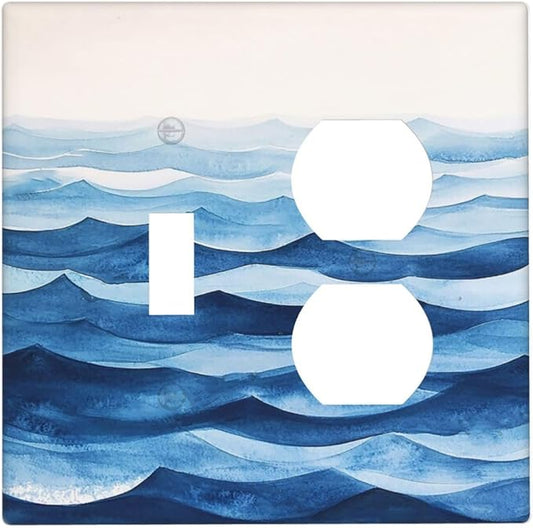 Outlet Covers Blue Watercolor Textured Abstract Ocean Wave 1 Toggle 1 Duplex Switch Plate Covers Electrical Light Switch Cover Plate Decorative Wall Plate Socket Cover for Bedroom living Room Decor